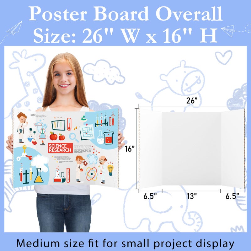 AKONEGE 6 Pack Medium Trifold Poster Board, 26" x 16" White Corrugated Cardboard Tri Fold Poster Boards for Presentation, School Projects, Science Fair, Photo Display Exhibitions Event - Image 2