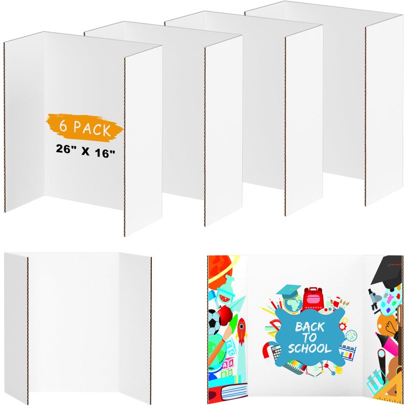 AKONEGE 6 Pack Medium Trifold Poster Board, 26" x 16" White Corrugated Cardboard Tri Fold Poster Boards for Presentation, School Projects, Science Fair, Photo Display Exhibitions Event - Image 1