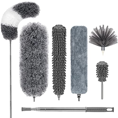 DELUX Microfiber Feather Duster,7 PCS Reusable Bendable Washable Cobweb Duster with 100 inches Extra Long Extension Pole for Cleaning Ceiling Fan, High Ceiling, Blinds, Furniture & Cars - Image 1