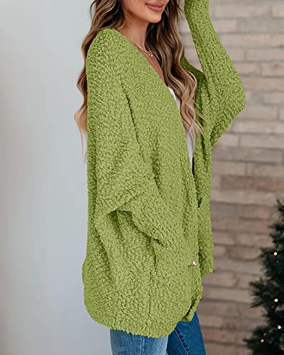 Saodimallsu Womens Oversized Open Front Fuzzy Cardigan Batwing Long Sleeve Popcorn Fall Cozy Warm Chunky Knit Sweaters Green - Image 5