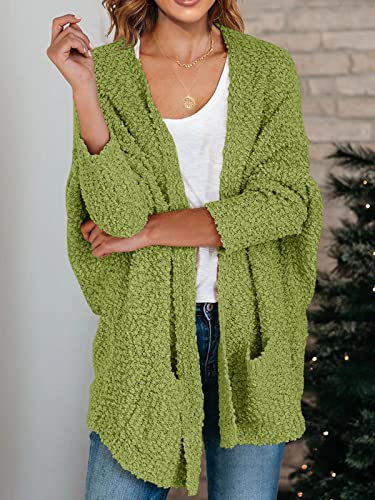 Saodimallsu Womens Oversized Open Front Fuzzy Cardigan Batwing Long Sleeve Popcorn Fall Cozy Warm Chunky Knit Sweaters Green - Image 4