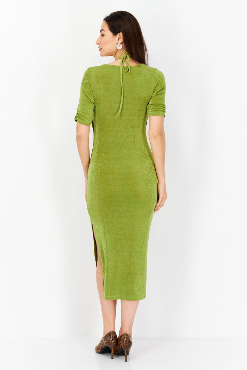 Endless Blu Women Textured Midi Dress, Green - Image 3