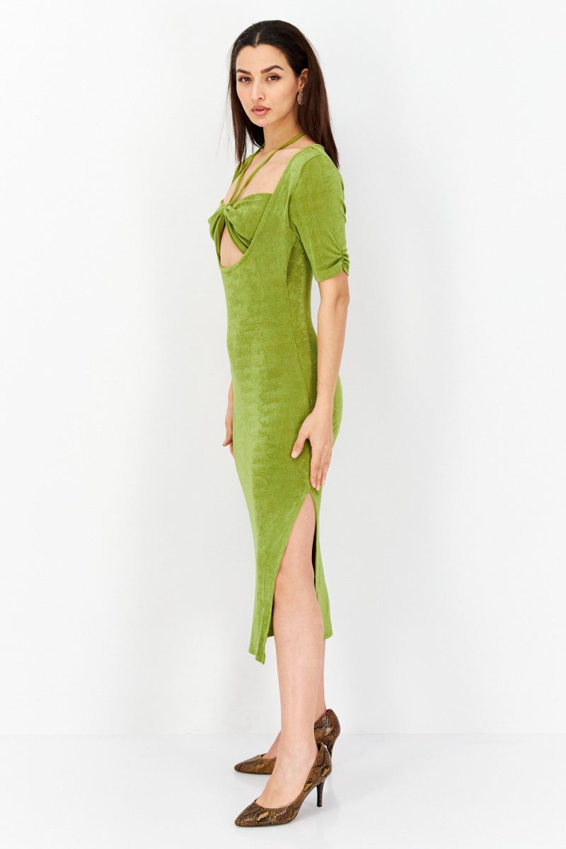 Endless Blu Women Textured Midi Dress, Green - Image 2