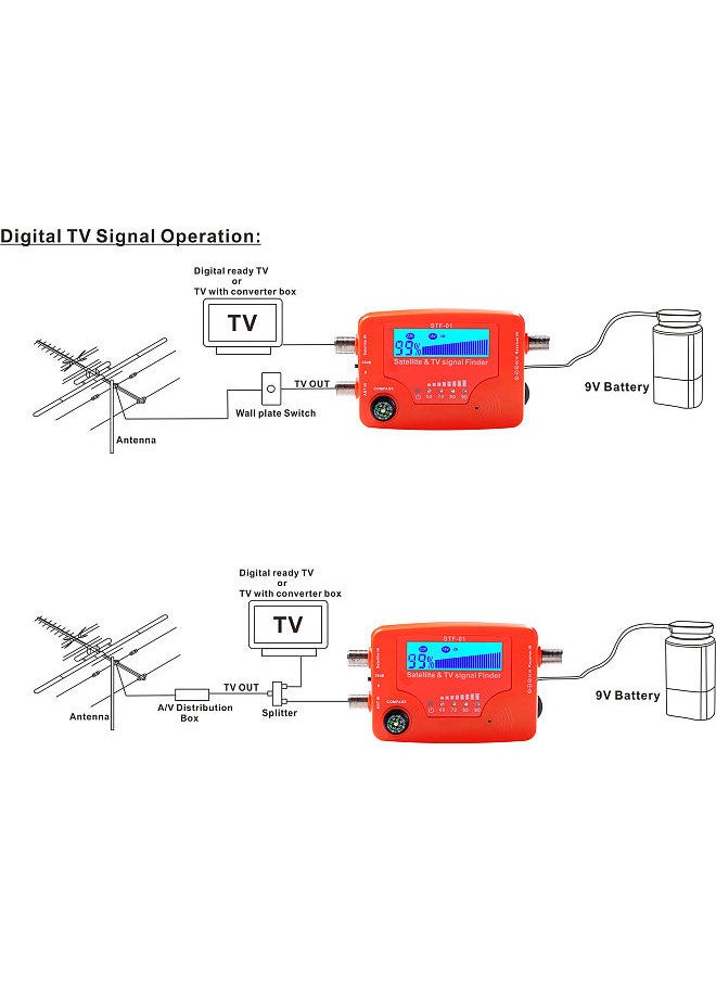 2 in 1 Satellite and TV Signal Finder LCD Digital Satellite Finder Portable TV Antenna Signal Strength Meter Signal Finding Meter with Compass Alarm Buzzer