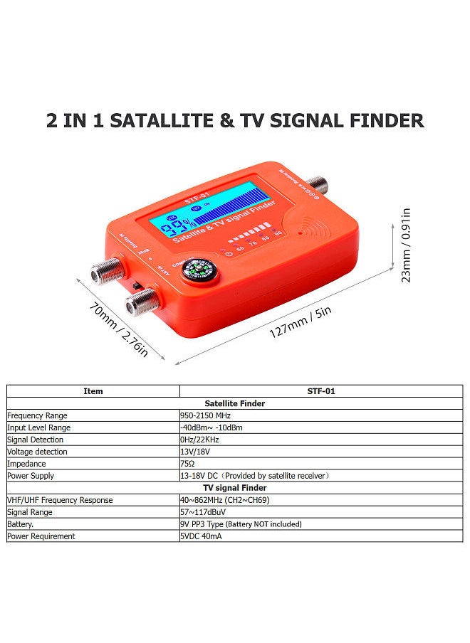 2 in 1 Satellite and TV Signal Finder LCD Digital Satellite Finder Portable TV Antenna Signal Strength Meter Signal Finding Meter with Compass Alarm Buzzer