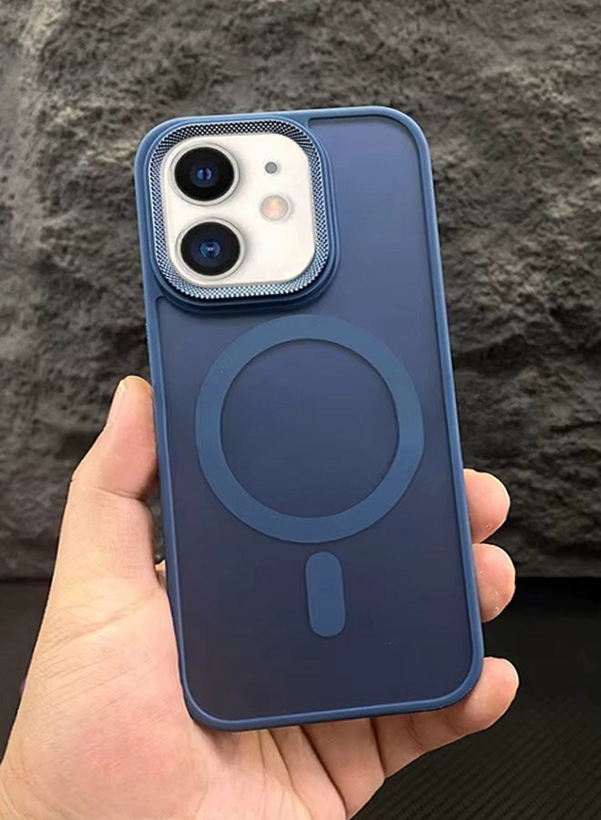 جراب مغناطيسي مقاوم للصدمات لهاتف iPhone 11 مع إطار معدني للكاميرا - غطاء مغناطيسي أنيق غير لامع للرجال والنساء والشباب ويدعم الماج سيف والشحن اللاسلكي - مضاد لبصمات الأصابع، وحماية للكاميرا، ومقاوم للسقوط (أزرق) - Image 1