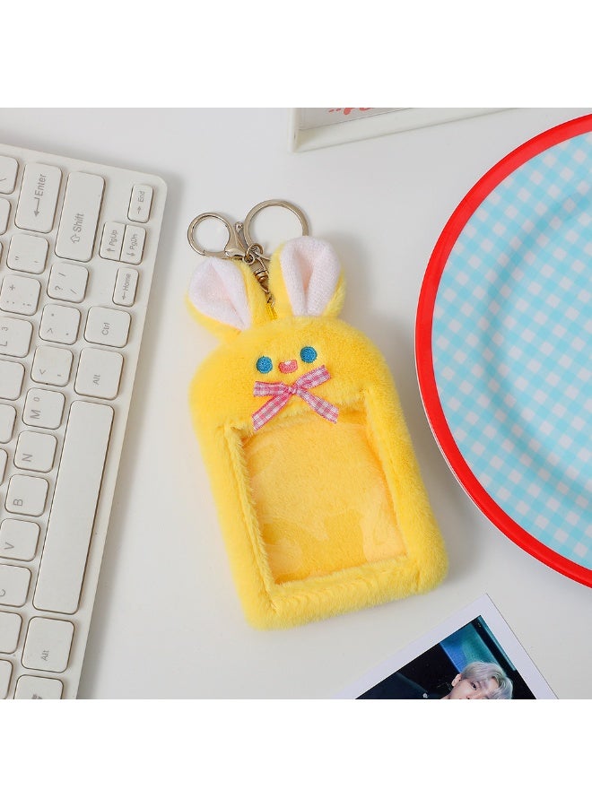 1 - Piece Cartoon Plush Bunny Ears GauzeKpop Photo Card Holder Pendant Key Chain ID Badge Holder ID Card Holder Photo Card Protector for School ID Office ID Access Card for Women Girls