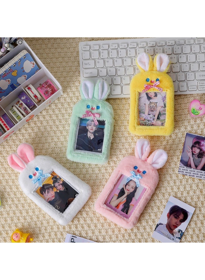 1 - Piece Cartoon Plush Bunny Ears GauzeKpop Photo Card Holder Pendant Key Chain ID Badge Holder ID Card Holder Photo Card Protector for School ID Office ID Access Card for Women Girls