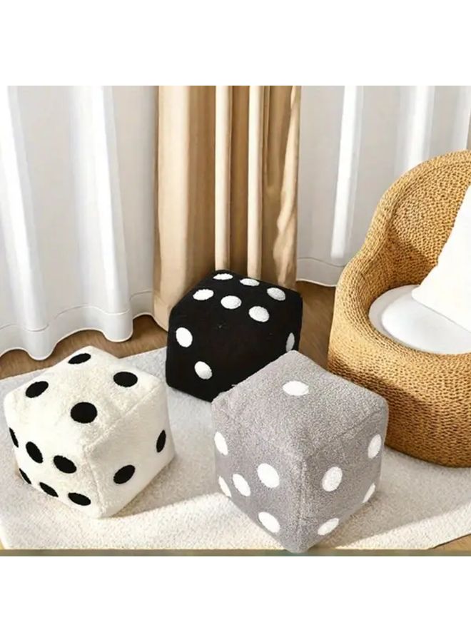White Polka Dot Plush Dice Throw Pillow Soft Polyester Decorative Cushion For Sofa - Image 2
