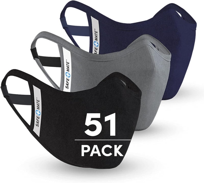 Casemate SafeMate x CaseMate  Cloth Face Mask 51 Pack Washable  Reusable  Adult LXL  Cotton  Includes Filters  BlackNavyGray - Image 1