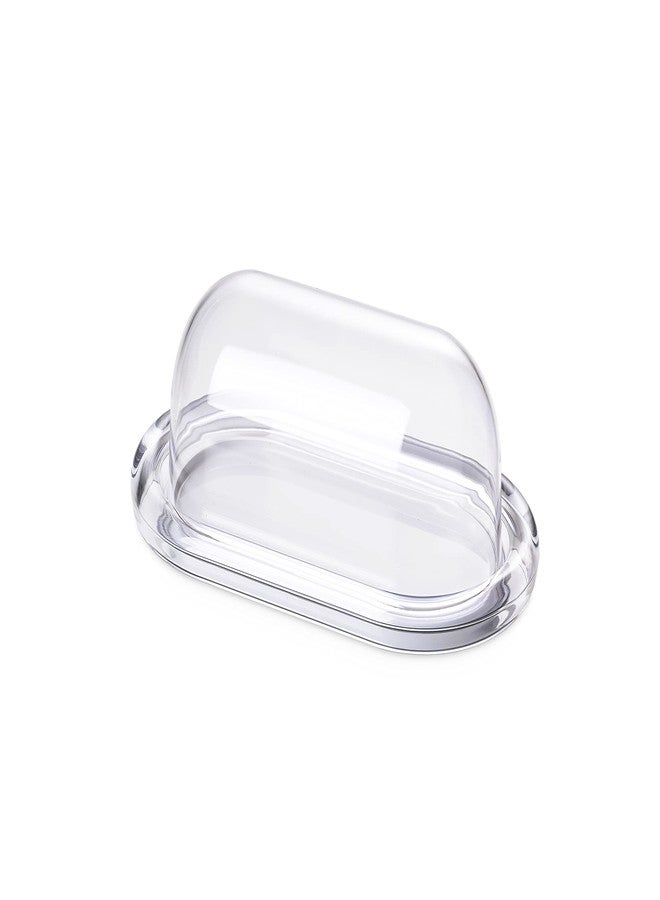 Omada Acrylic Covered Butter Dish: Large Clear and White Butter Keeper and Cream Cheese Container - Dishwasher Safe European Butter Dish with Lid - 3” Wide Butter Holder for Counter - Image 1