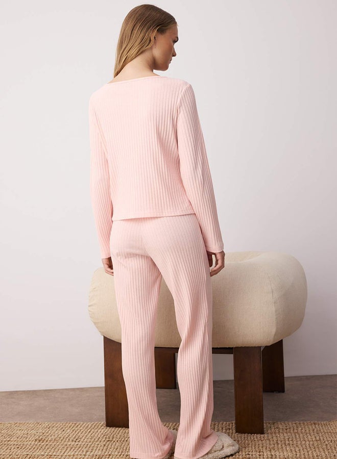 trendyol Women Elastic Detailed Ribbed Knitted Pajama Set THMAW21PT0269 - Image 4