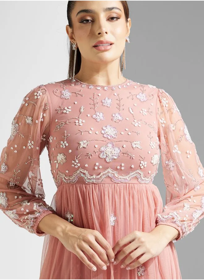 Amelia Rose Embellished Ruffle Detail Dress