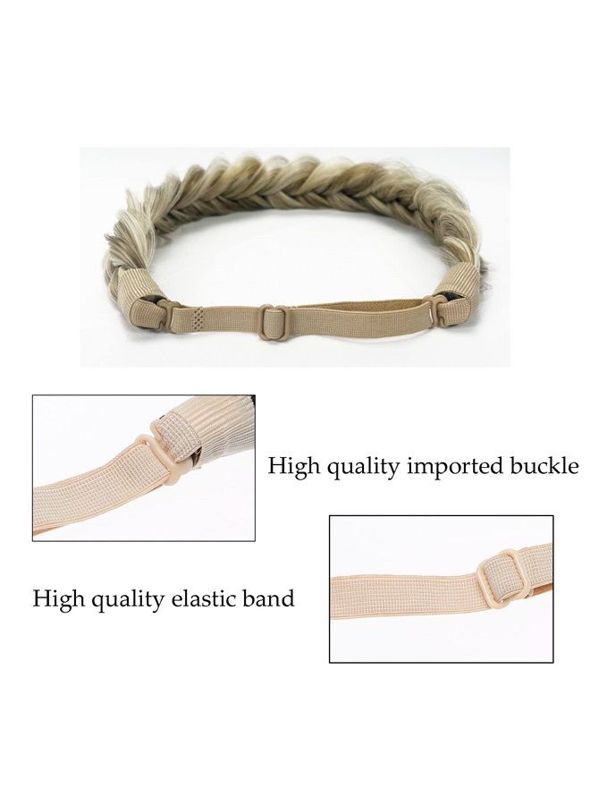 TOECWEGR Synthetic Hair Braided Headband Classic Wide Strands Wedding Disorderly Fluffy Braids Wig Band Women Beauty Accessory (Grey golden brown blonde hair) - Image 2
