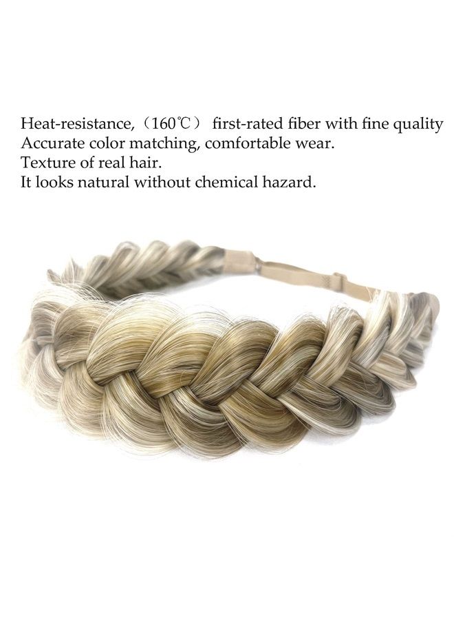 TOECWEGR Synthetic Hair Braided Headband Classic Wide Strands Wedding Disorderly Fluffy Braids Wig Band Women Beauty Accessory (Grey golden brown blonde hair) - Image 3