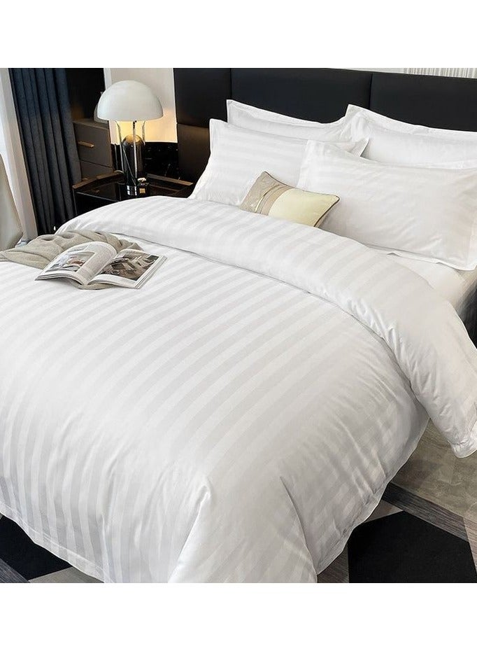 Pearl Coast Luxurious Stripe Duvet Cover Set | 3 pc White Bedding Set 1 Duvet Cover 1cm Stripe 230x220cm 2 Pillowcases 60x90+15cm - Image 1