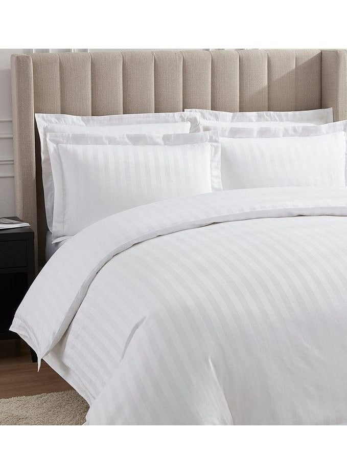 Pearl Coast Luxurious Stripe Duvet Cover Set | 3 pc White Bedding Set 1 Duvet Cover 1cm Stripe 230x220cm 2 Pillowcases 60x90+15cm - Image 2