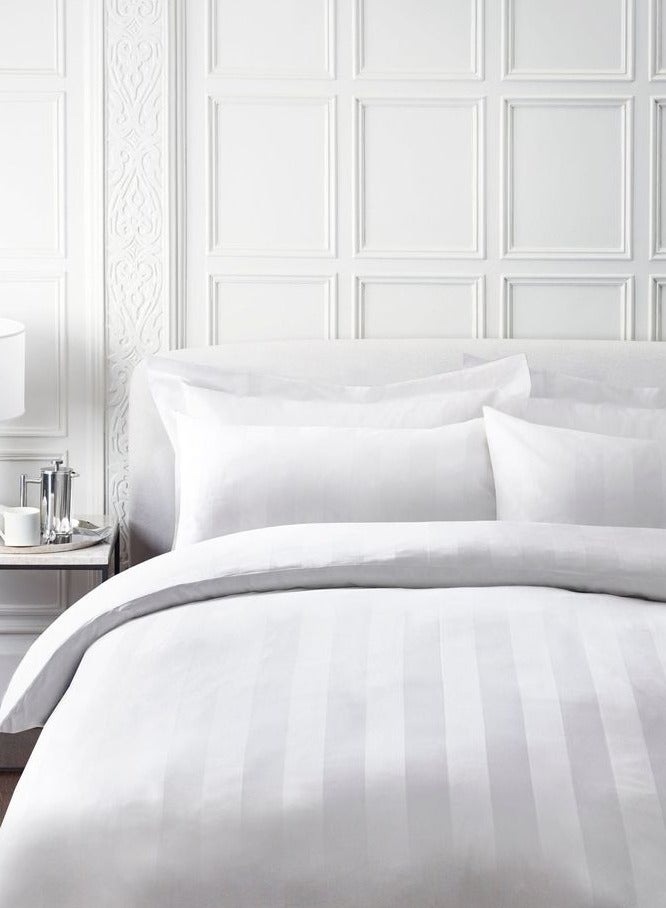 Pearl Coast Luxurious Stripe Duvet Cover Set | 3 pc White Bedding Set 1 Duvet Cover 1cm Stripe 230x220cm 2 Pillowcases 60x90+15cm - Image 3