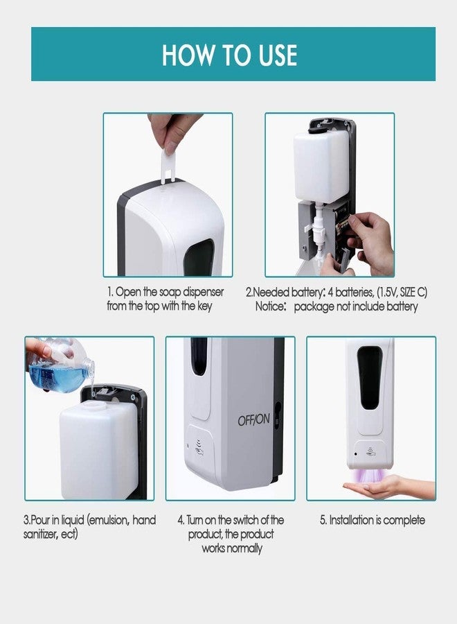 MDN ABS Wall Mount Automatic Soap Dispenser for Bathroom Office School Hospital Restaurants Hand Soap Dispenser Refillable Liquid Gel Pump Dispensers (White, 1000 ML) - Image 2