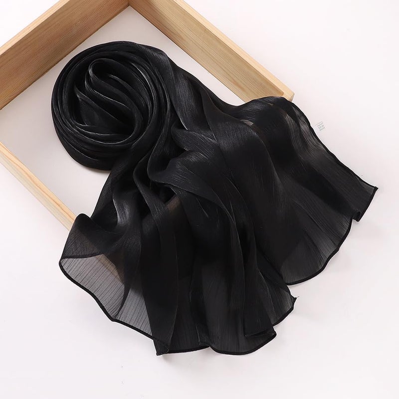HURESON Women Premium Hijab Head Scarf Lightweight Shimmer Scarves Crepe Wedding Shawls and Wraps for Evening Dresses Shiny (Black 1#) - Image 4