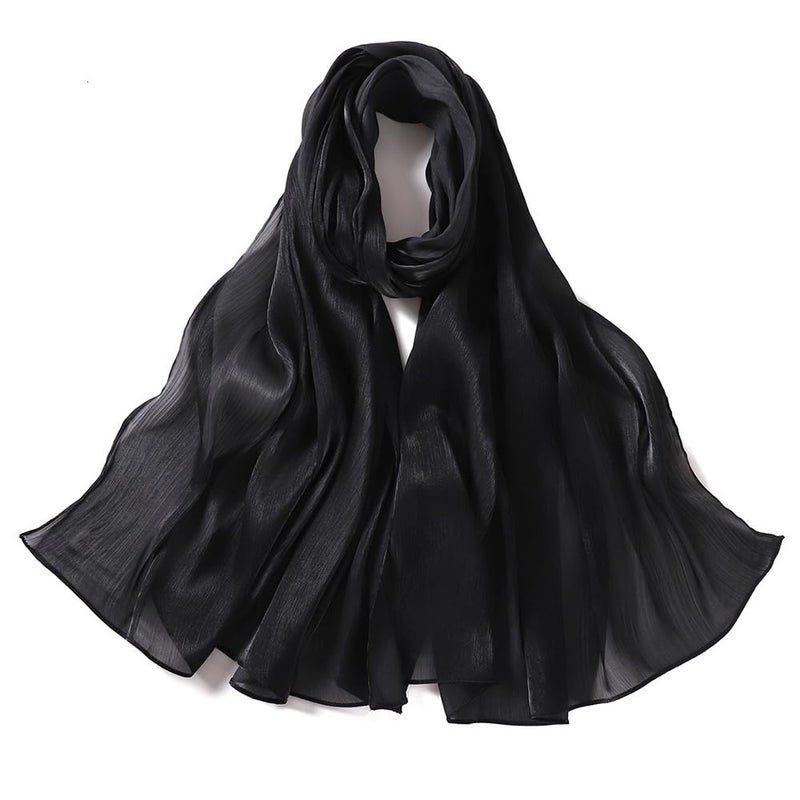 HURESON Women Premium Hijab Head Scarf Lightweight Shimmer Scarves Crepe Wedding Shawls and Wraps for Evening Dresses Shiny (Black 1#) - Image 1