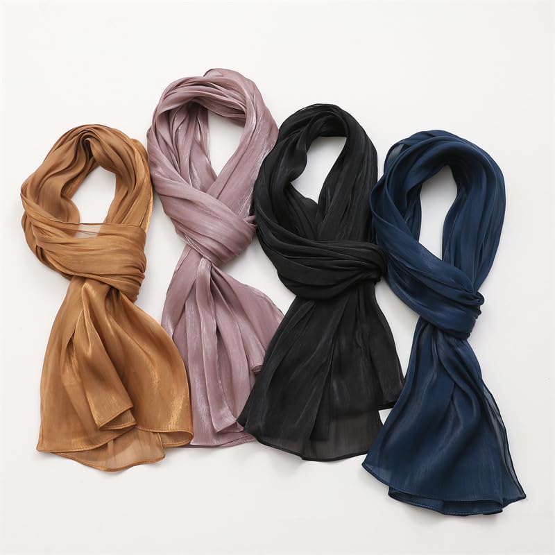 HURESON Women Premium Hijab Head Scarf Lightweight Shimmer Scarves Crepe Wedding Shawls and Wraps for Evening Dresses Shiny (Black 1#) - Image 5