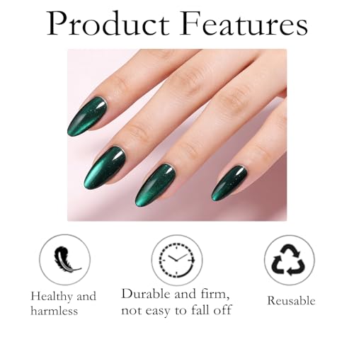 FFZDENA 24 Pcs Fake Nails, Cat Eye Press On Nails, Chameleon Blue Green Cat Eye Effect, Cat Eye Nails, Reusable Artificial Nail Set, Suitable For Wedding Parties, Daily Fashion - Image 4