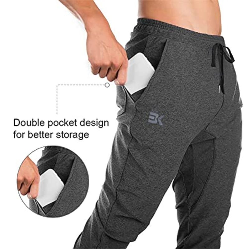 Gym joggers for men, polyester-spandex blend, black, moisture-wicking with secure zipper pockets - Image 3