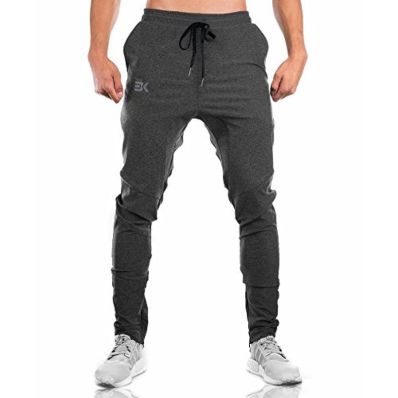Gym joggers for men, polyester-spandex blend, black, moisture-wicking with secure zipper pockets - Image 2