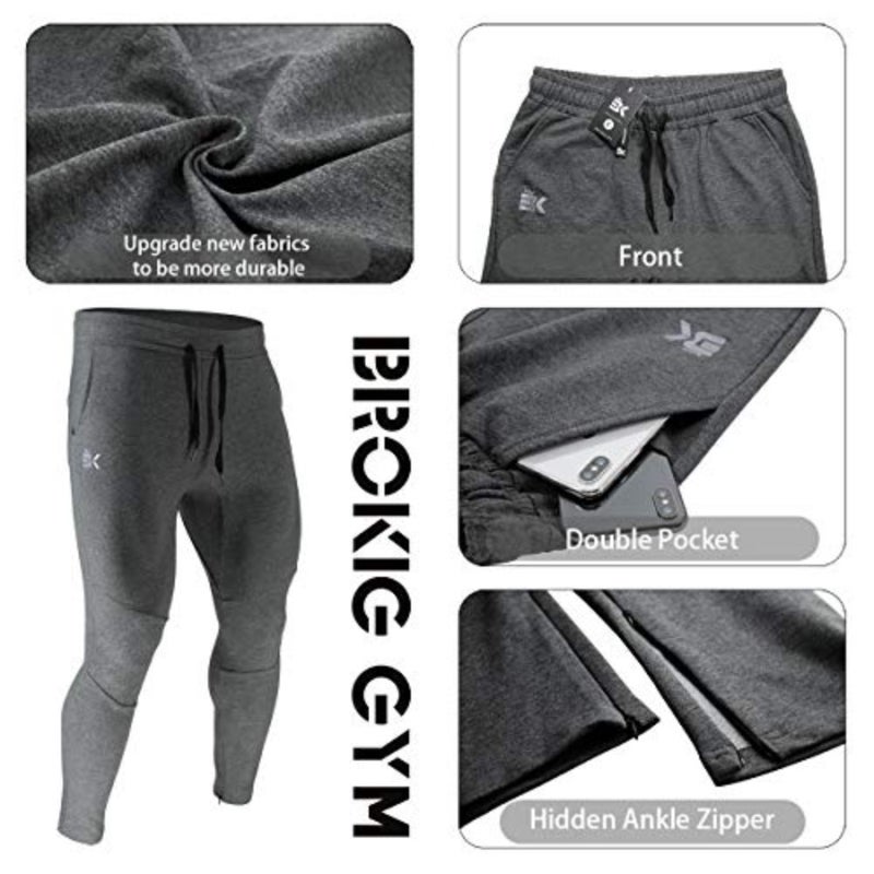 Gym joggers for men, polyester-spandex blend, black, moisture-wicking with secure zipper pockets - Image 5