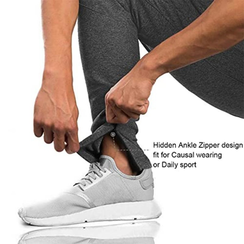 Gym joggers for men, polyester-spandex blend, black, moisture-wicking with secure zipper pockets - Image 4