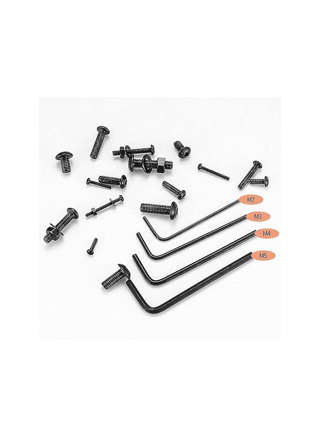 PROMASS M2 M3 M4 M5 Nuts and Bolts Assorted Set, 1225 Pcs Carbon Steel Hex Socket Head Cap Screws Bolts and Nuts Kit, Thread Fastener Machine Hex Bolts & Nuts Assortment Kit with 4Pieces Hex Keys for Free - Image 5