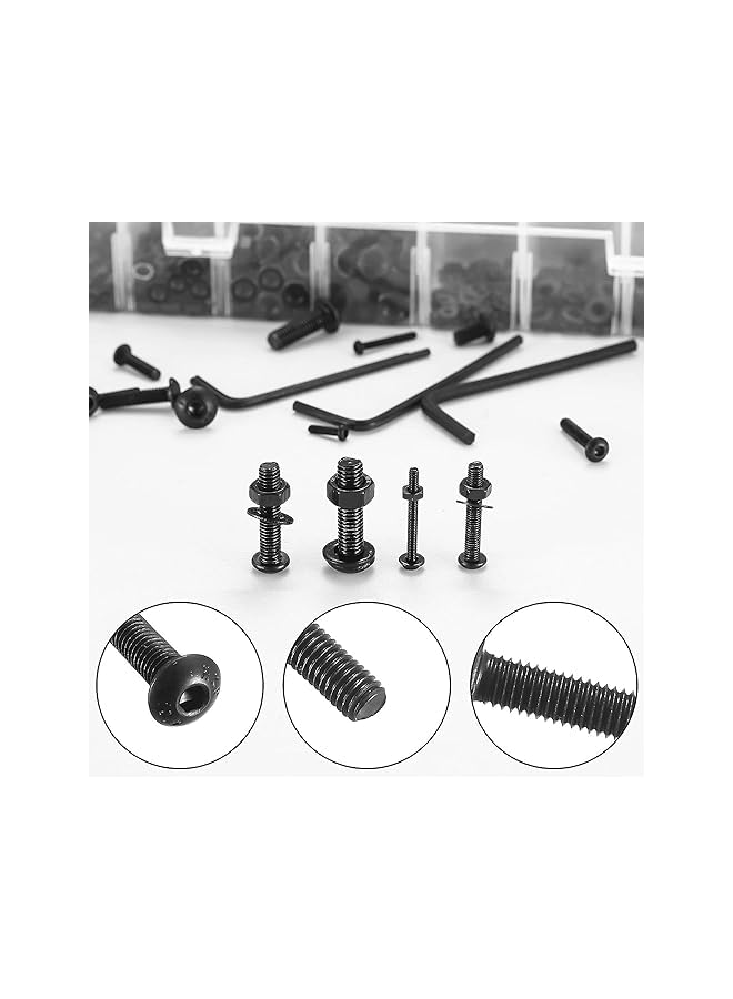 PROMASS M2 M3 M4 M5 Nuts and Bolts Assorted Set, 1225 Pcs Carbon Steel Hex Socket Head Cap Screws Bolts and Nuts Kit, Thread Fastener Machine Hex Bolts & Nuts Assortment Kit with 4Pieces Hex Keys for Free - Image 4