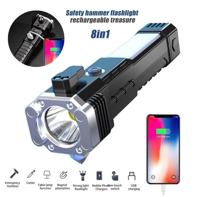 DHYANI DHYANI Torch LightLED 3W Torch Light Rechargeable Torch FlashlightLong Distance Beam Range Car Rescue Torch with Hammer Window Glass and Seat Belt Cutter Built Antique  - Image 2