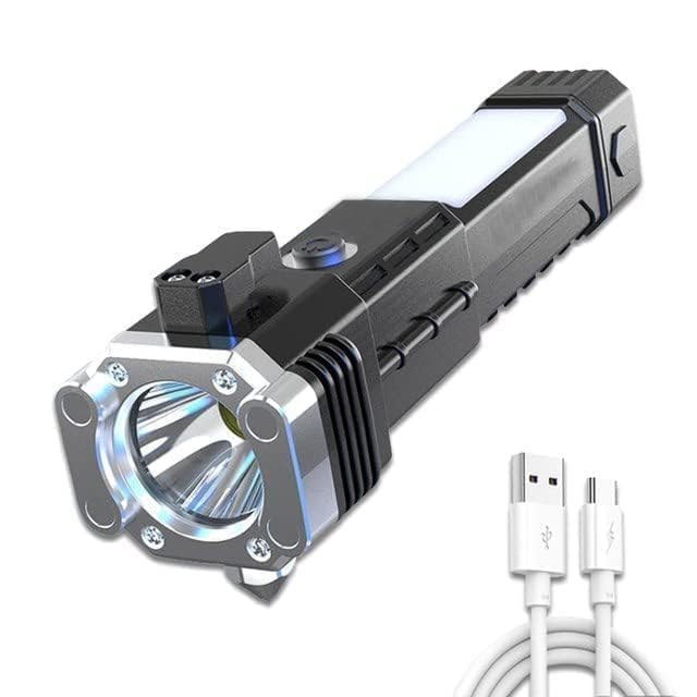 DHYANI DHYANI Torch LightLED 3W Torch Light Rechargeable Torch FlashlightLong Distance Beam Range Car Rescue Torch with Hammer Window Glass and Seat Belt Cutter Built Antique  - Image 1