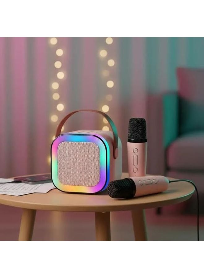 Wireless Karaoke Speaker System With 2 Microphones Rechargeable HiFi Stereo RGB LED Lights Beige - Image 2