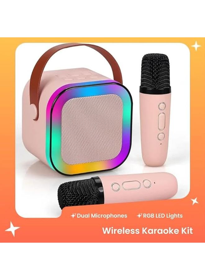 Wireless Karaoke Speaker System With 2 Microphones Rechargeable HiFi Stereo RGB LED Lights Beige - Image 4