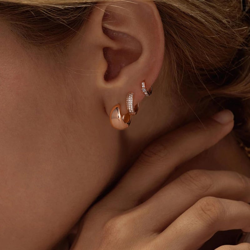 VIROMY Rose Gold Earrings for Women Trendy Small Hoop Earrings, 14K Gold Plated Lightweight Gold Hoop Earrings Minimalist Zirconia Earrings Set Jewelry Gifts - Image 3