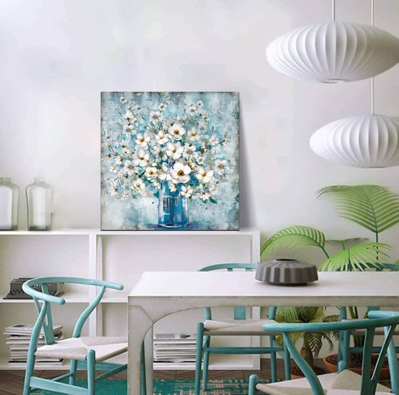 Framed Canvas Wall Art with Blue Bottle and White Flowers, Modern Minimalist Decor, No Drilling Required—Hang in the Bathroom, Bedroom, or Kitchen 50x50cm - Image 4