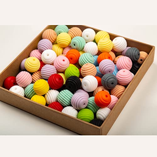 Decoendiy 50pc Silicone Honeycomb Beads, 15mm Colorful Stripe Beehive Beads, for DIY Necklace Bracelet Jewelry Making - Image 2