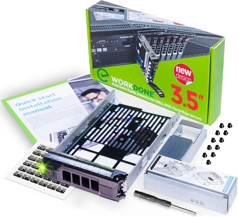 WORKDONE 3.5 inch Hard Drive Caddy Tray Compatible for Dell PowerEdge Servers - with 2.5 inch HDD Adapter NVMe SSD SAS SATA Bracket - Simply and Easy Carrier Setup with Installation Manual - Image 1