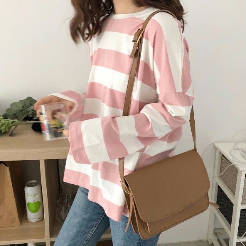 2023 new Korean version of net red with loose bottoming shirt striped long sleeve T-shirt female students ins a generation of hair - Image 2
