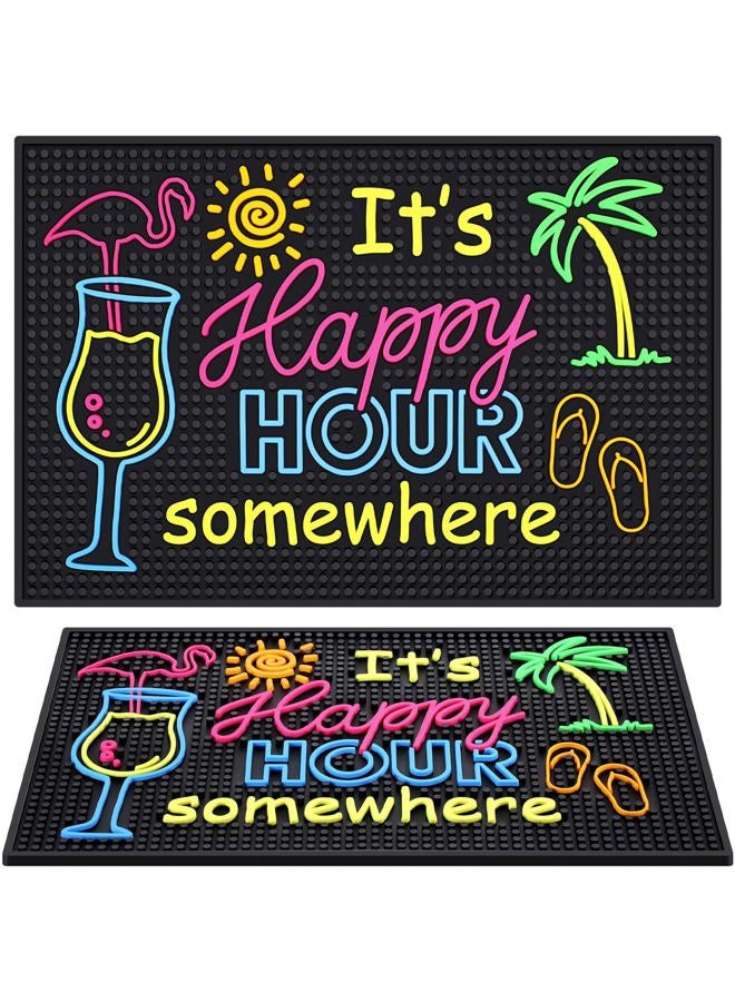 Jingmore Rubber Bar Mat for Bartending Coffee Bar Mat for Countertop Non Slip No Spill Tiki Table Pad for Home Cocktail Accessories(18 x12 Inch,Happy Hour Somewhere) - Image 1