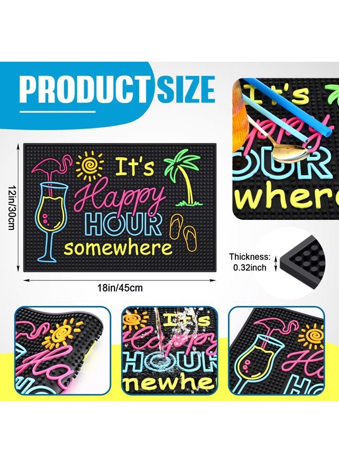 Jingmore Rubber Bar Mat for Bartending Coffee Bar Mat for Countertop Non Slip No Spill Tiki Table Pad for Home Cocktail Accessories(18 x12 Inch,Happy Hour Somewhere) - Image 2