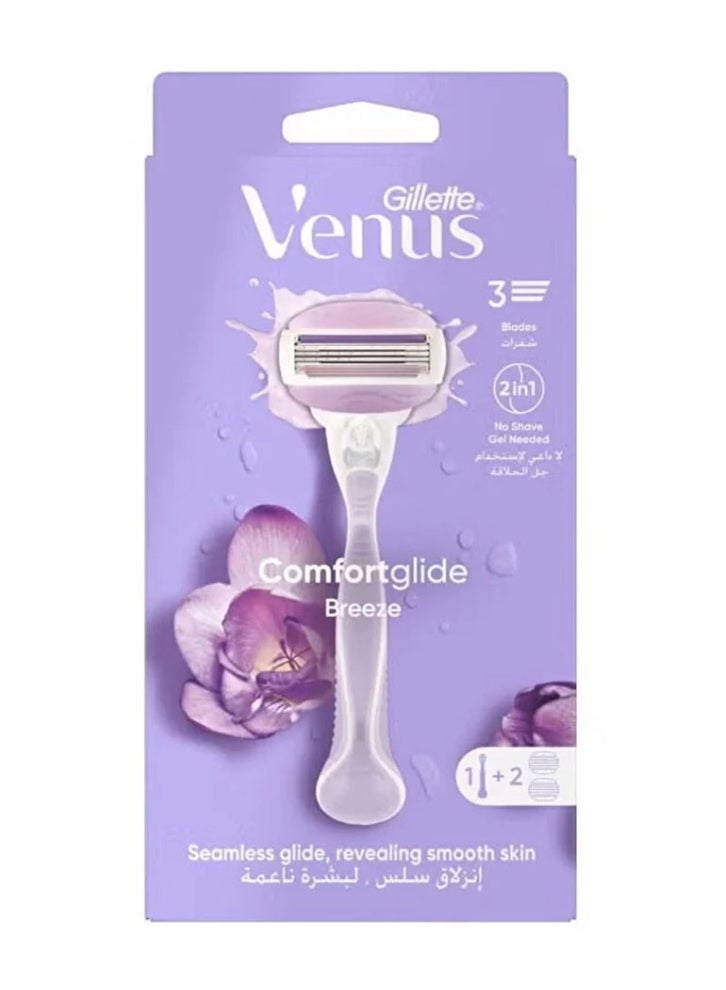 فينوس ماكينة حلاقة فينوس كومفورت جلايد بريز للنساء من جيليتمع شفرتين بديلة ، مجموعة من 3 قطع