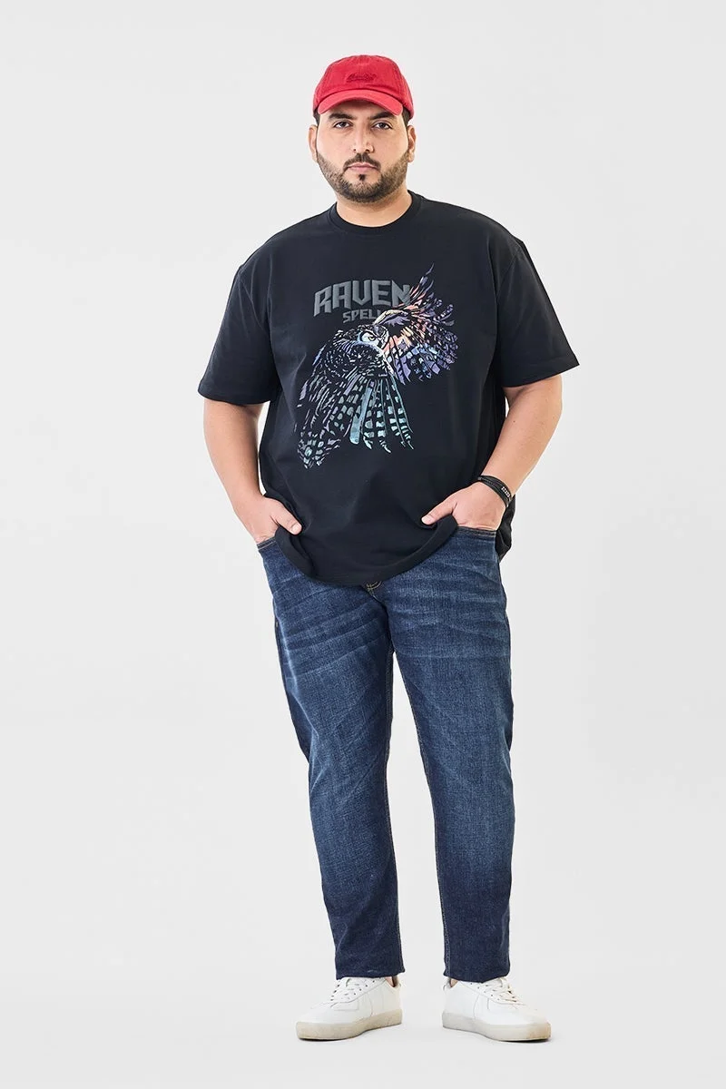 سنيتش تيشيرت رافن بطبعة بارزة مقاس كبير