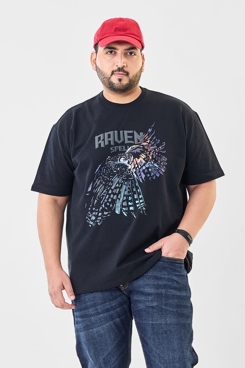 SNITCH Raven Puff Print Oversized T-Shirt - Image 1