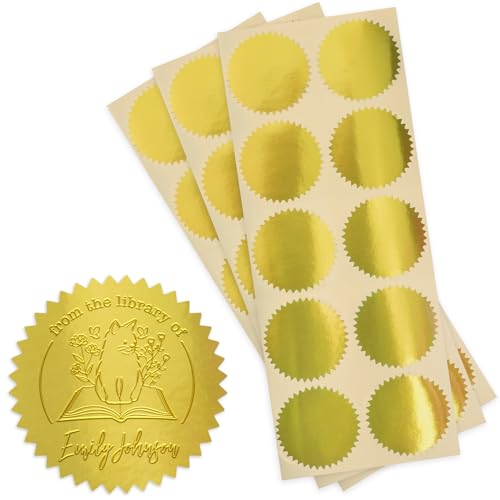 MaxMark 2" Self Adhesive Glossy Gold Seal Labels for Certificates, Library, Notary Embossing Seals - 100 Count - Image 1