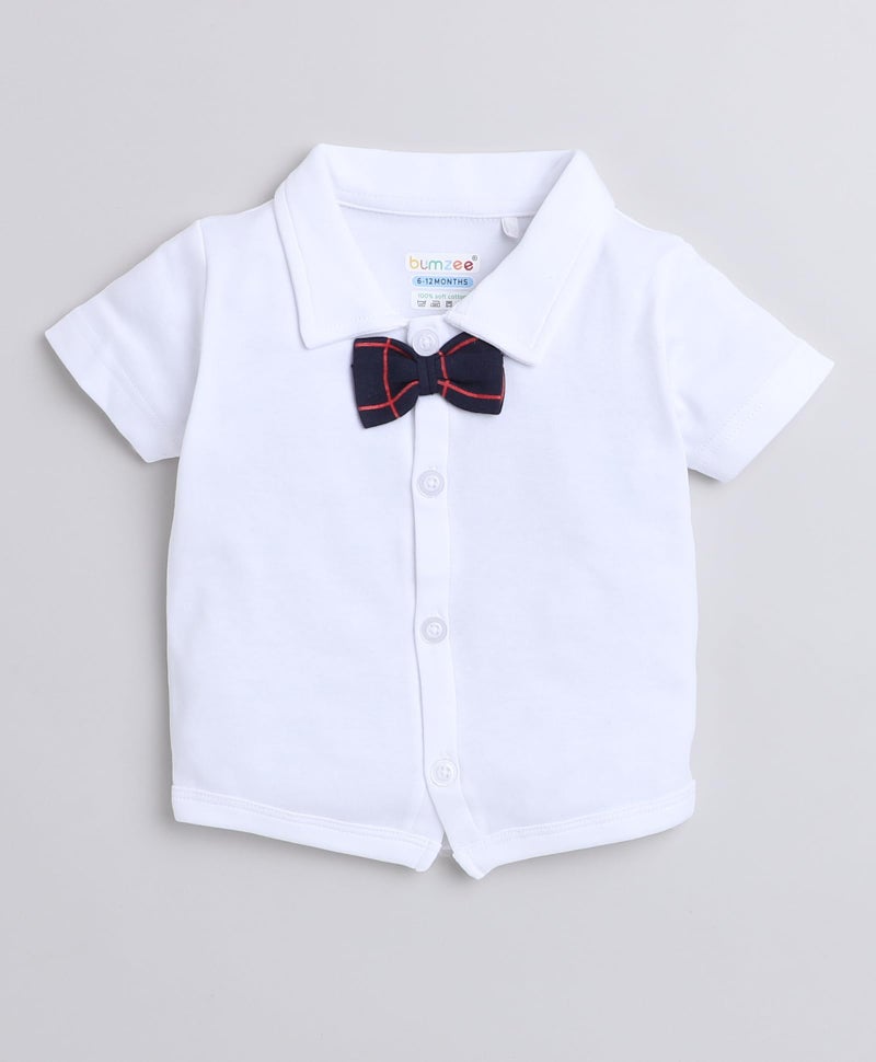 BUMZEE Navy & White Boys Half Sleeves Shirt & Short Set With Bow Suspender & Cap Age - 0-6 Months (Peb9054B-nbl.wht) - Image 2