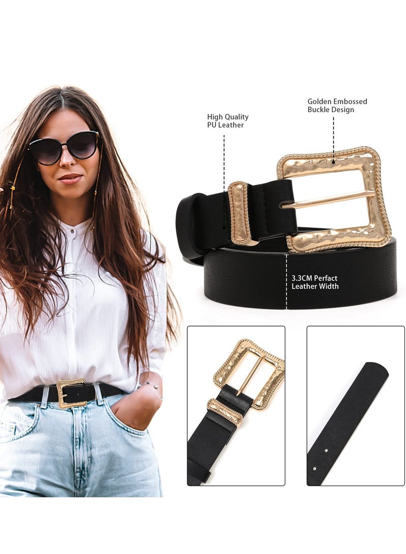 Excefore 2 pcs Leather Western Belts for Women, Ladies Vintage Design, Leather Waist Plus Size Belt for Pants Dresses (Black, White) - Image 5